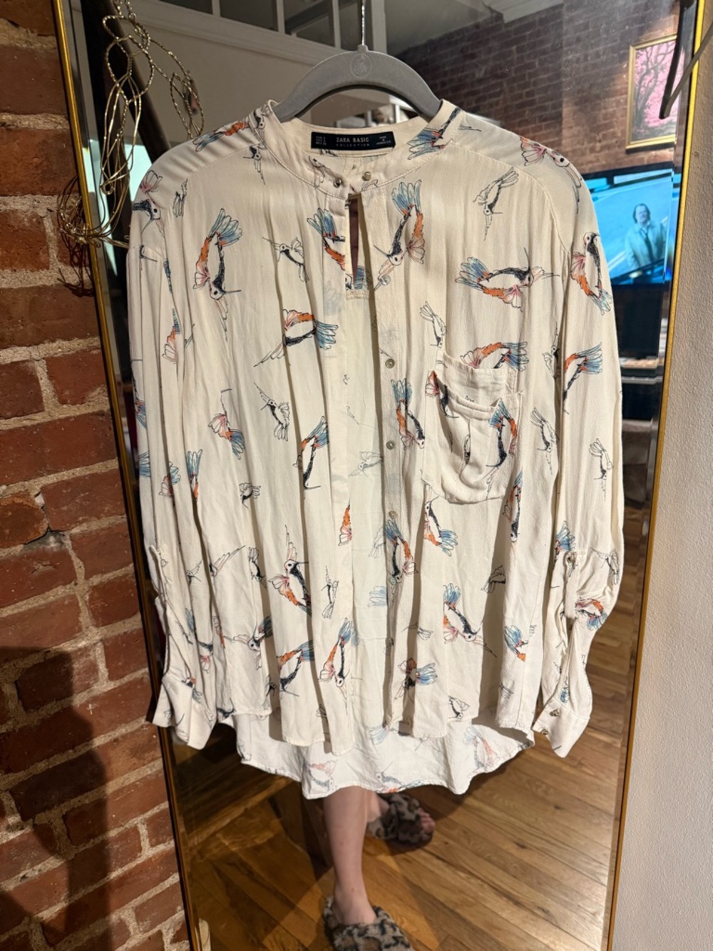 Zara Cream Blouse with Delicate Hummingbird Print